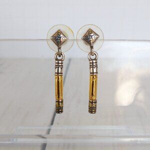 Brighton Esmeralda Bar Drop Earrings Two Tone Pierced Post Retired 2002 Classic